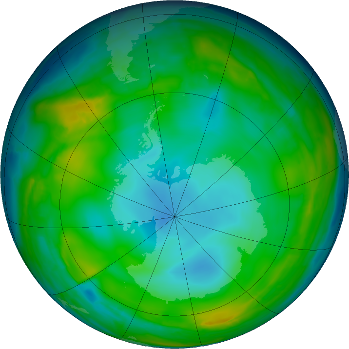 Antarctic ozone map for 20 June 2016